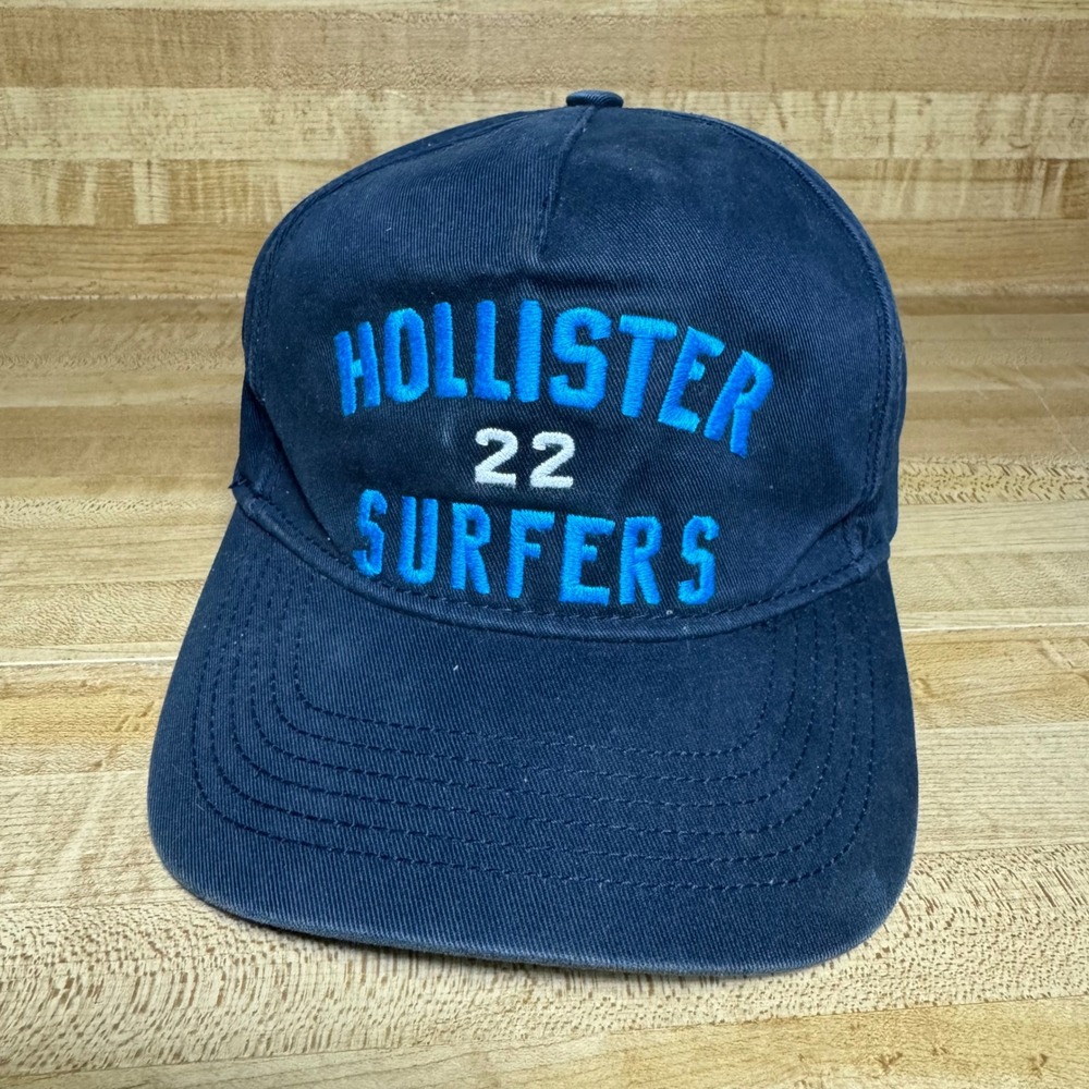 Hollister Surf Snapback Hat Navy Blue Embroidered Baseball Cap One Size
